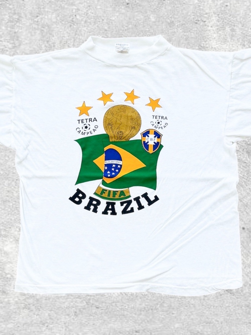 Vtg 94 Brazil World Cup Tetra Campeão SABI T-Shirt Boxy Single Stitch 20.5x22.25